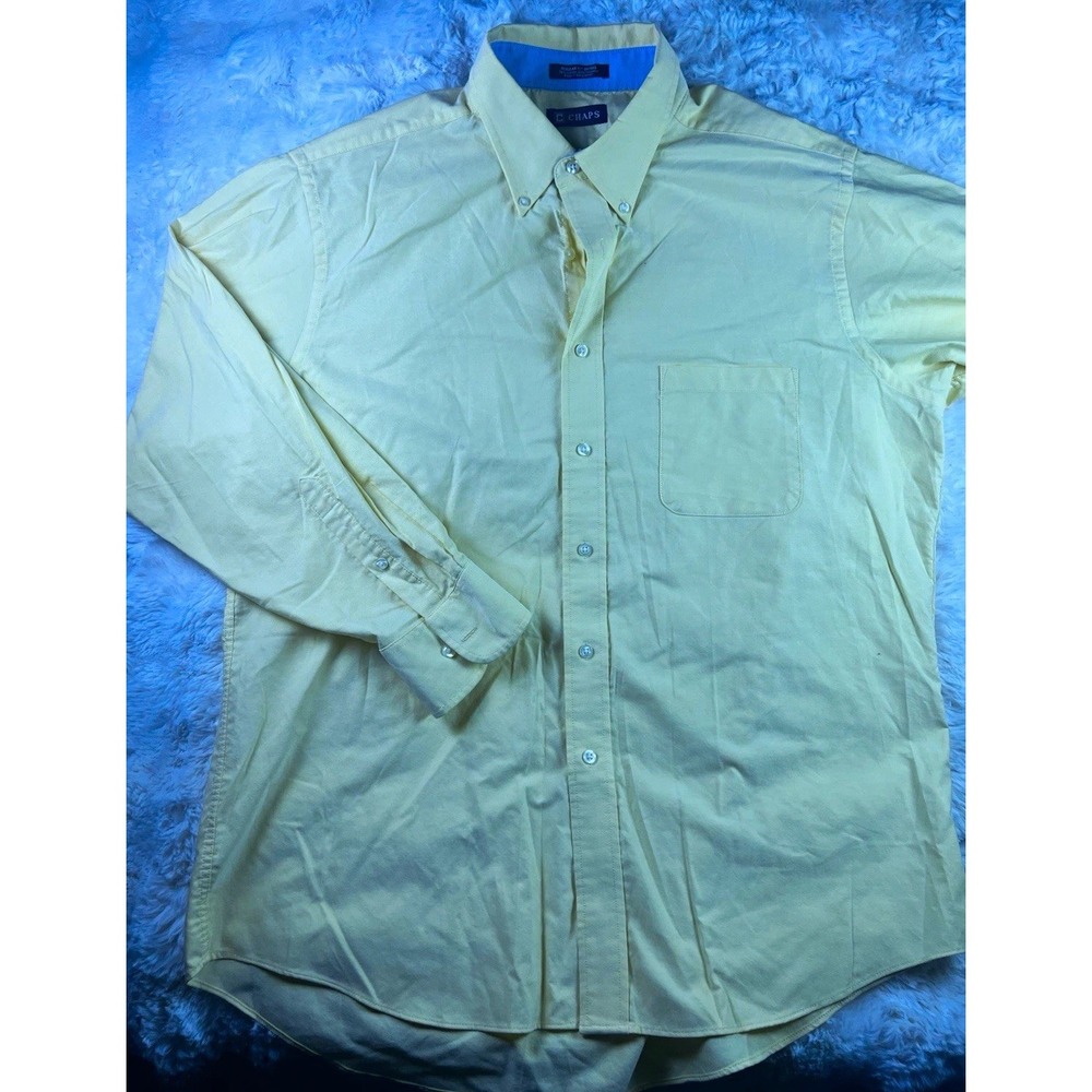 Chaps Mens XL Yellow Long Sleeve Button-Up Shirt Pockets. A27